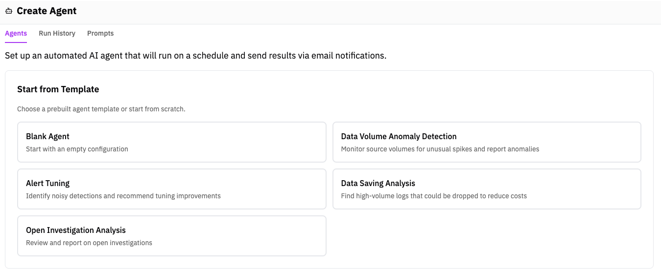 Create Agent — Start from Template