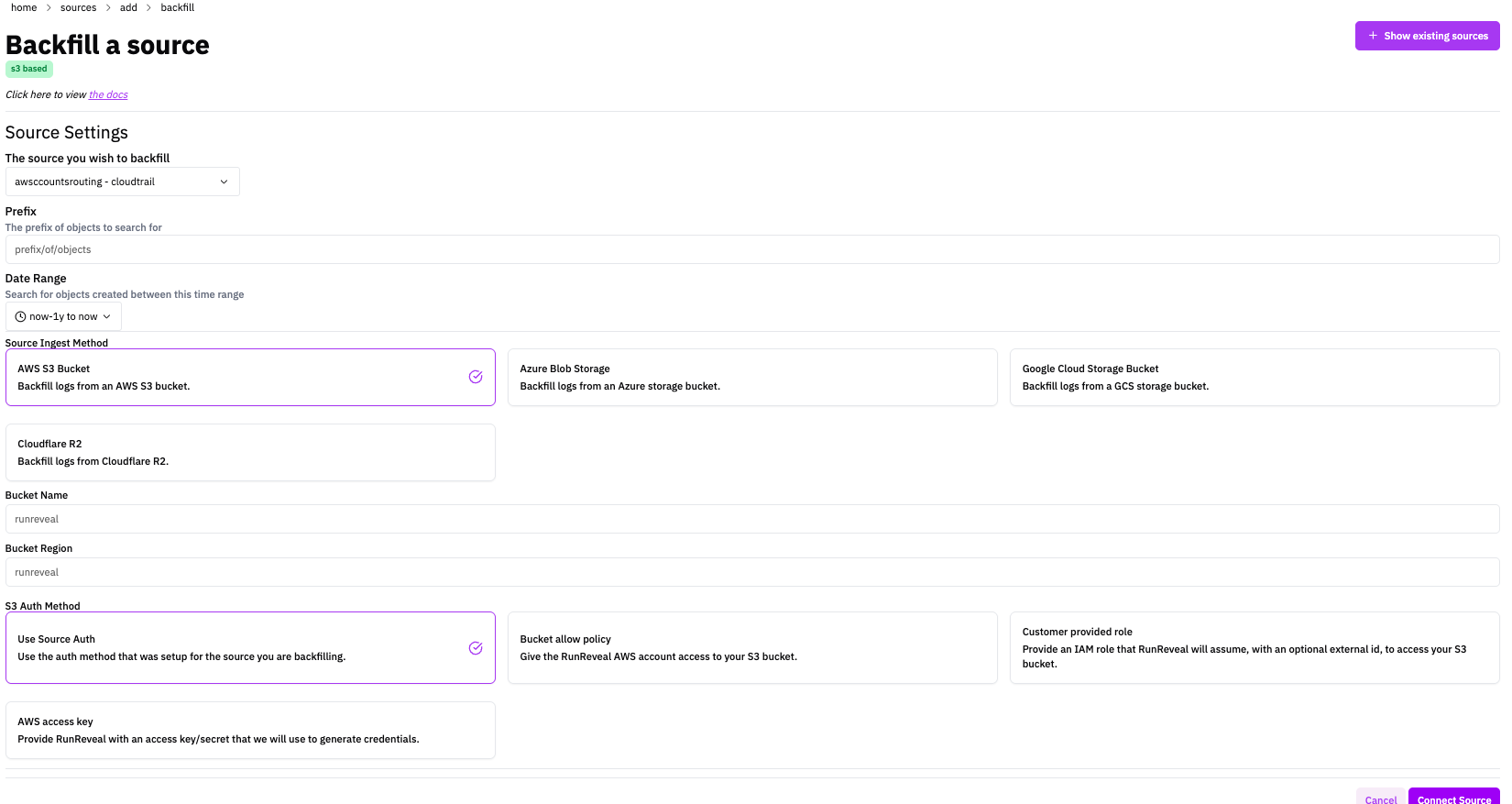 Backfill Source Setup