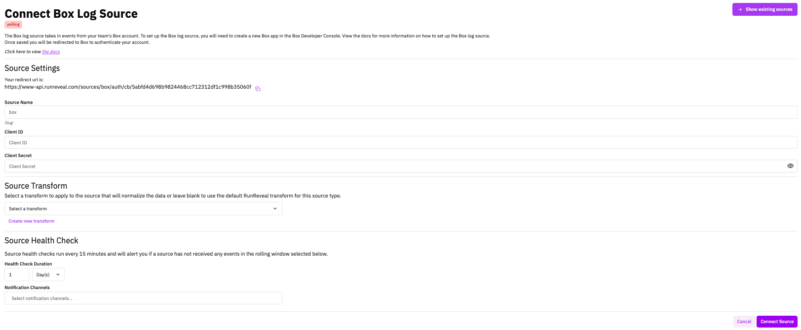 Box Source Configuration