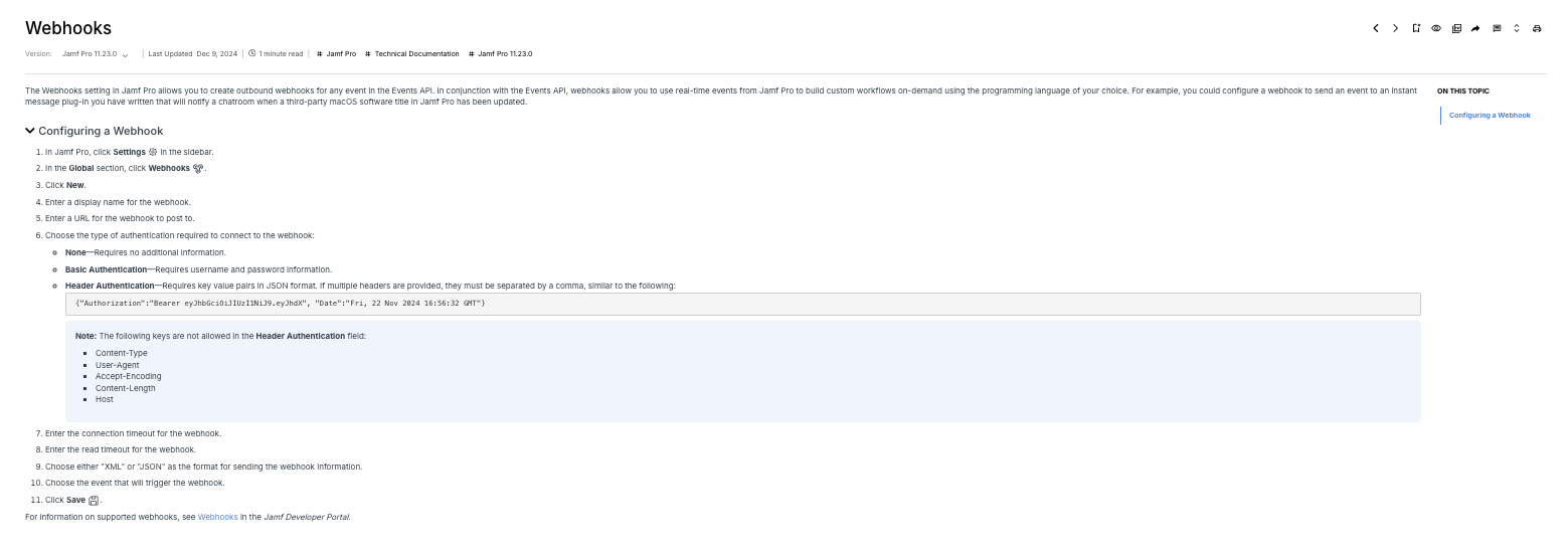 JAMF Webhooks Configuration